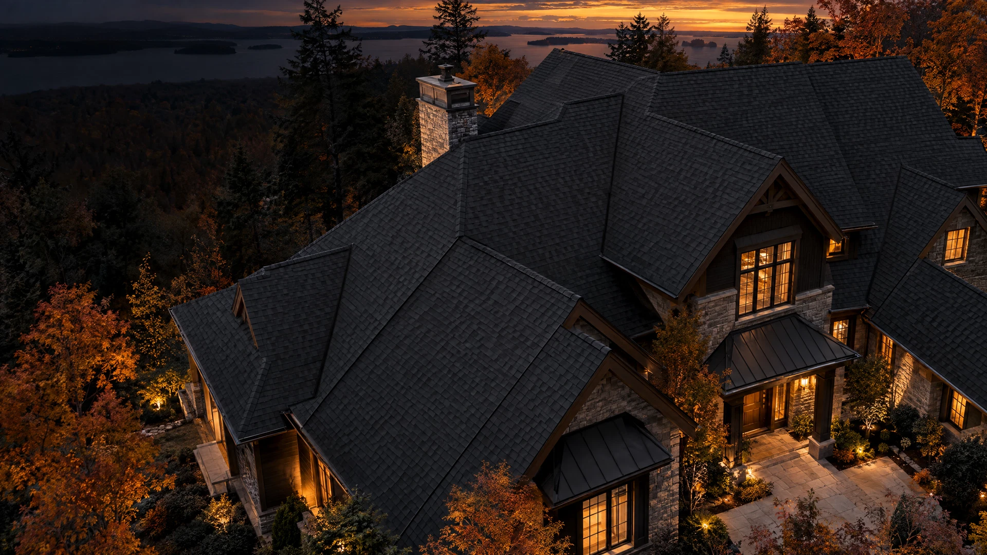 Conceptual aerial view of intersecting rooflines
