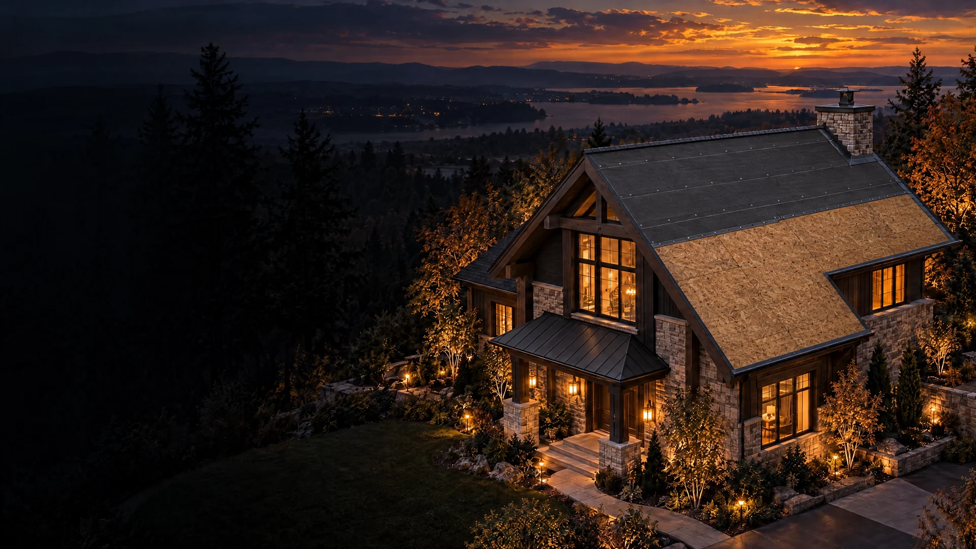 Architectural roof cutaway illustrating roof decking, underlayment, and flashing
