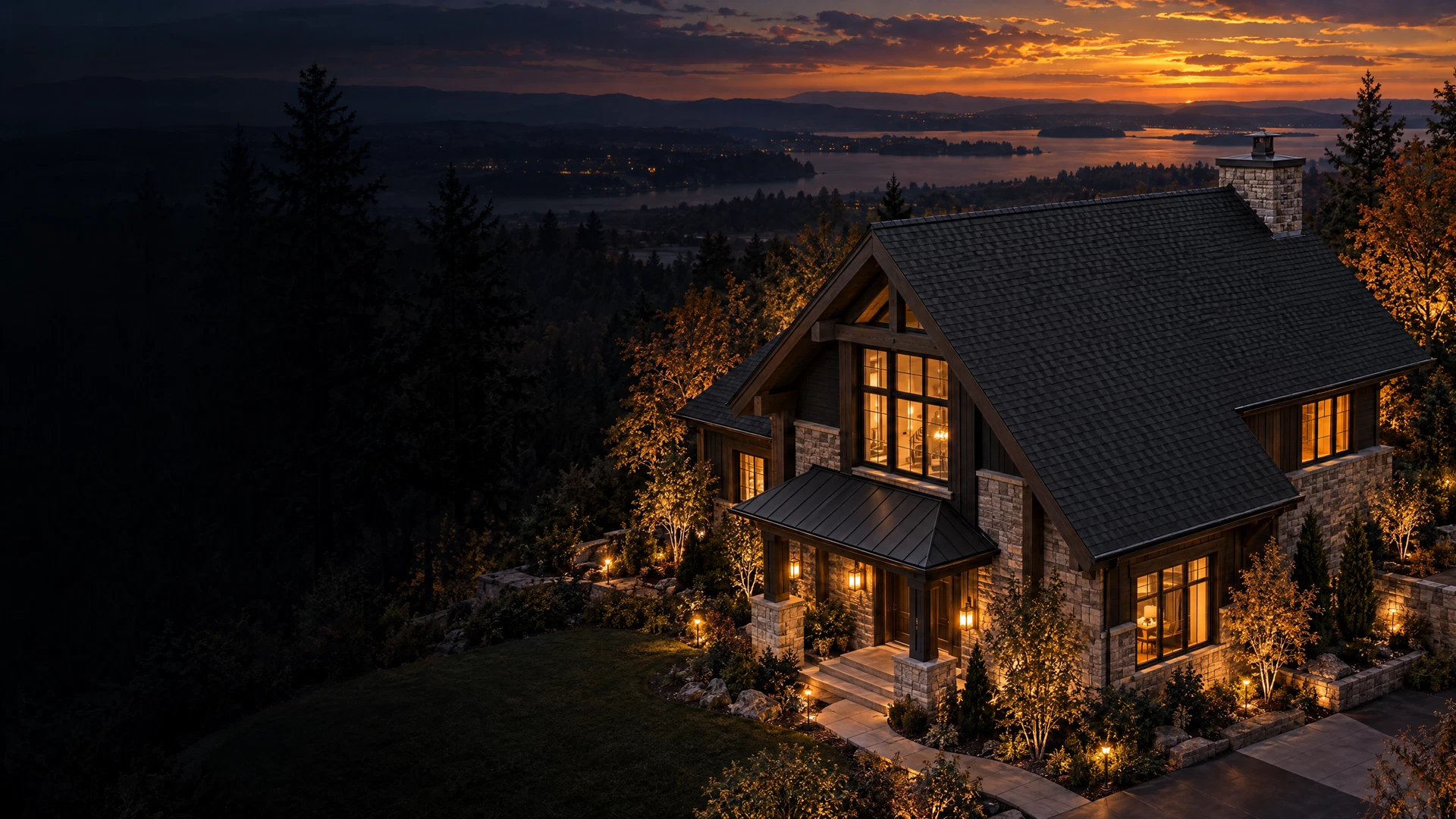 Architectural concept of a completed roof protecting a warmly lit home